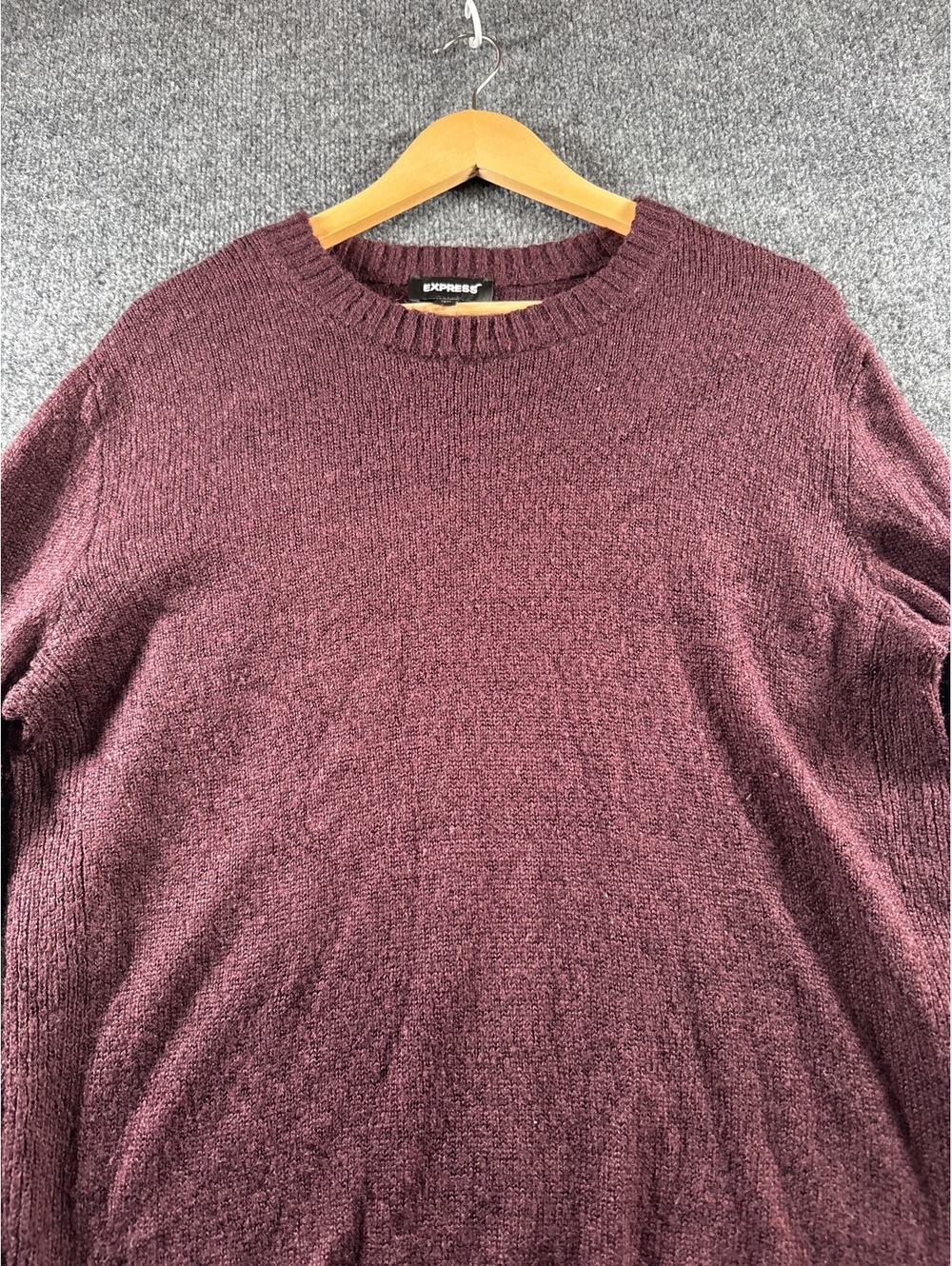 Express Womens L Burgundy Chenille Sweater Crew Neck Pullover Soft Cozy Oversize